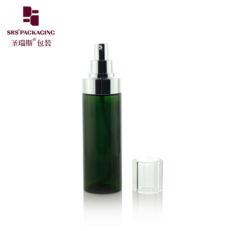 Custom Eco-friendly 120ml PET Plastic Green Cosmetic Cream Gel Bottle with Lotion Pump