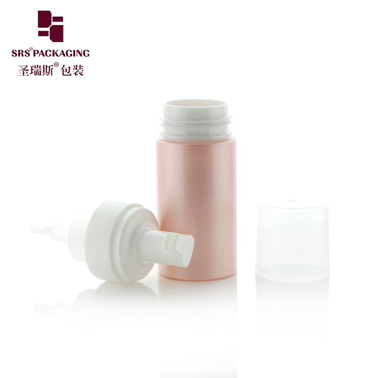 Eco-friendly custom pink cylinder pet face wash bottle with foaming pump dispenser 120ml