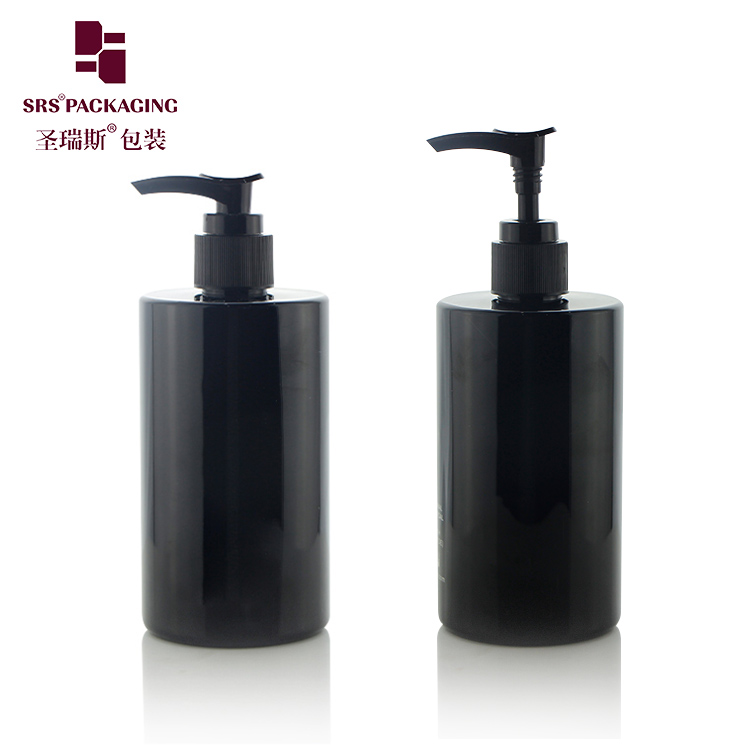 Empty Bottle for Shampoo 350ml Black Hair Conditioner Bottle in PET Cylindrical Shape Round Bottom