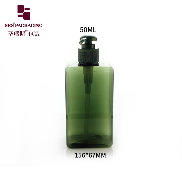 Factory Sale 50ml Rectangle Shape Shampoo Bottle PET Plastic Cosmetic Packaging Translucent Pink Hair Care Bottle