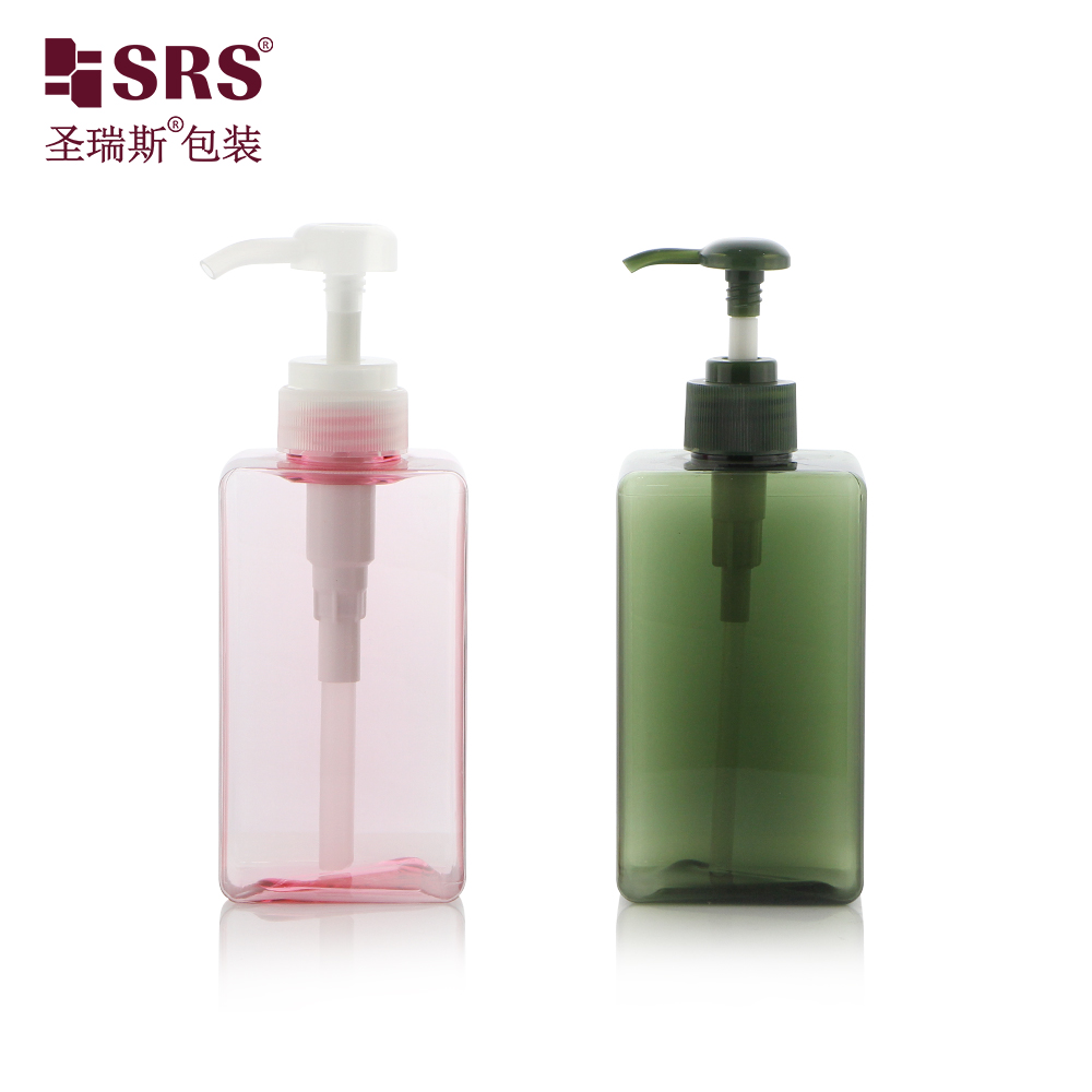 Factory Sale 50ml Rectangle Shape Shampoo Bottle PET Plastic Cosmetic Packaging Translucent Pink Hair Care Bottle