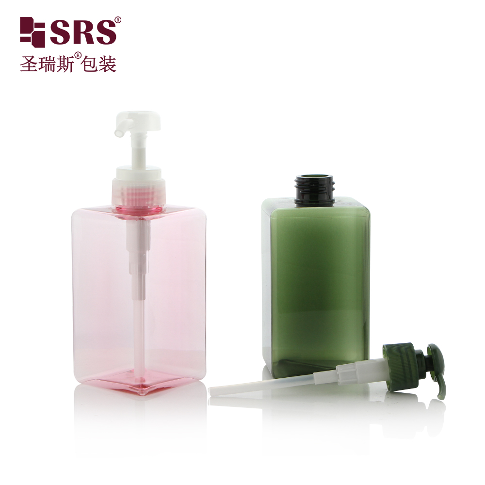 Factory Sale 50ml Rectangle Shape Shampoo Bottle PET Plastic Cosmetic Packaging Translucent Pink Hair Care Bottle