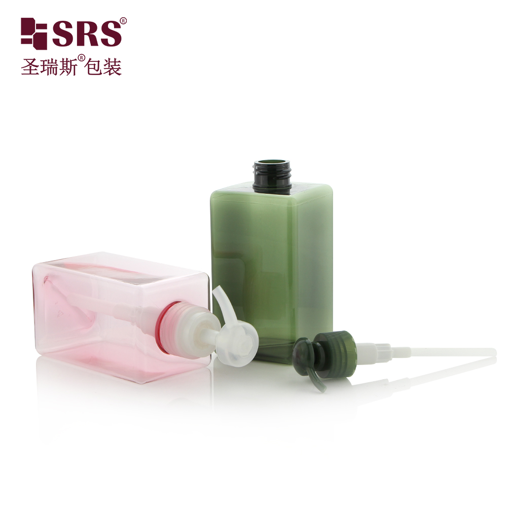 Factory Sale 50ml Rectangle Shape Shampoo Bottle PET Plastic Cosmetic Packaging Translucent Pink Hair Care Bottle