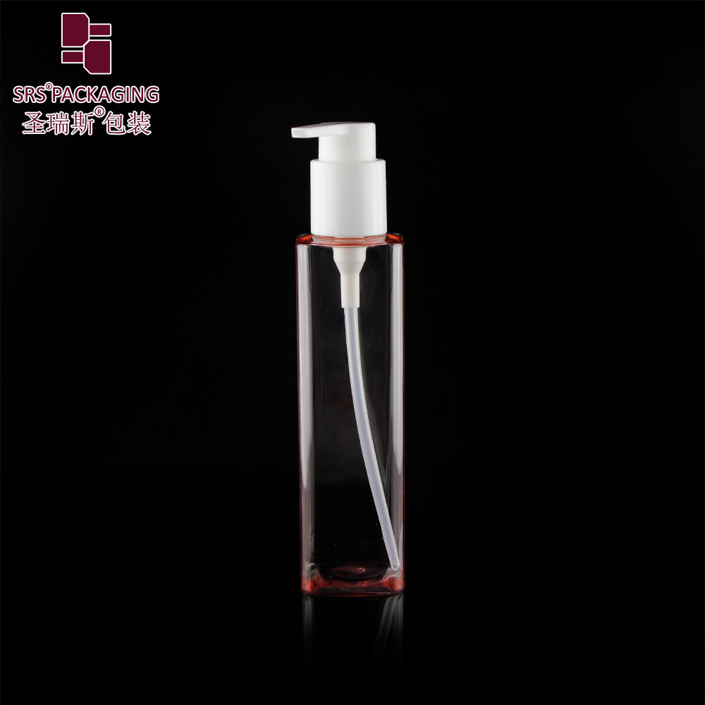 Pink 180ml Flat PET Bottle Clear Plastic Toner Bottle Recycle Moisturizer Packaging Square Bottle For Cleansing