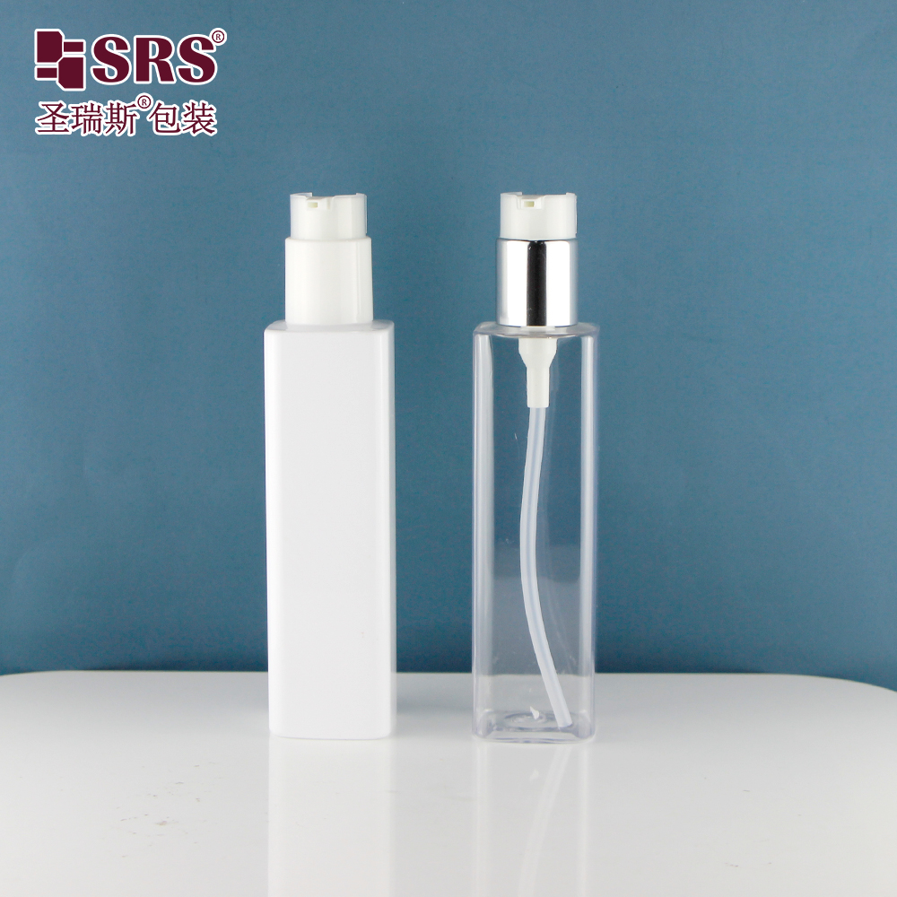 Pink 180ml Flat PET Bottle Clear Plastic Toner Bottle Recycle Moisturizer Packaging Square Bottle For Cleansing