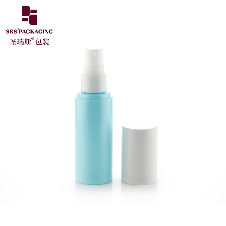 50ml PET bottle cosmetic plastic container beautiful blue color with spray pump dispenser nice click cap