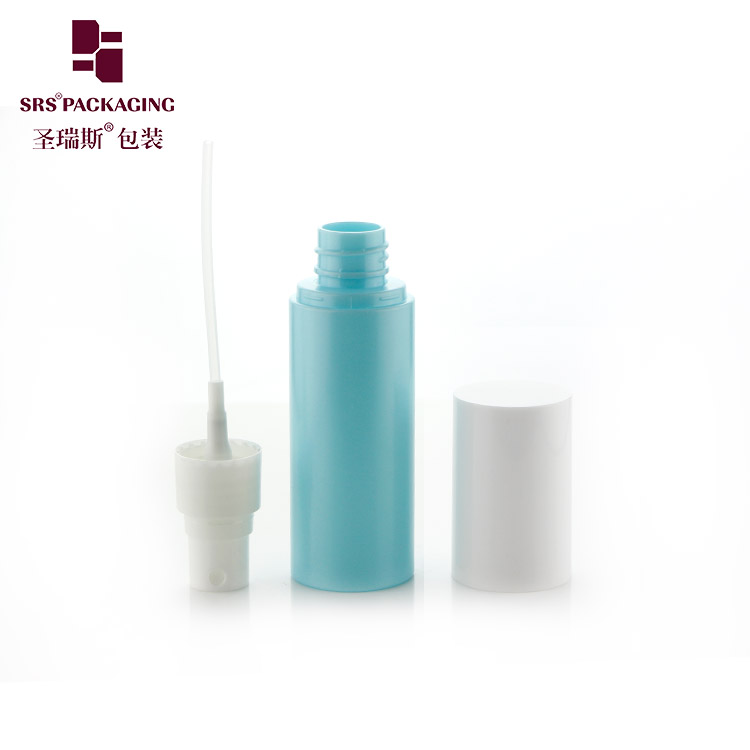 50ml PET bottle cosmetic plastic container beautiful blue color with spray pump dispenser nice click cap