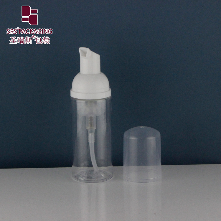 Empty Plastic Foaming Pump Bottles 55ml 75ml Custom Transparent PET Facial Cleanser Foam Soap Bottle