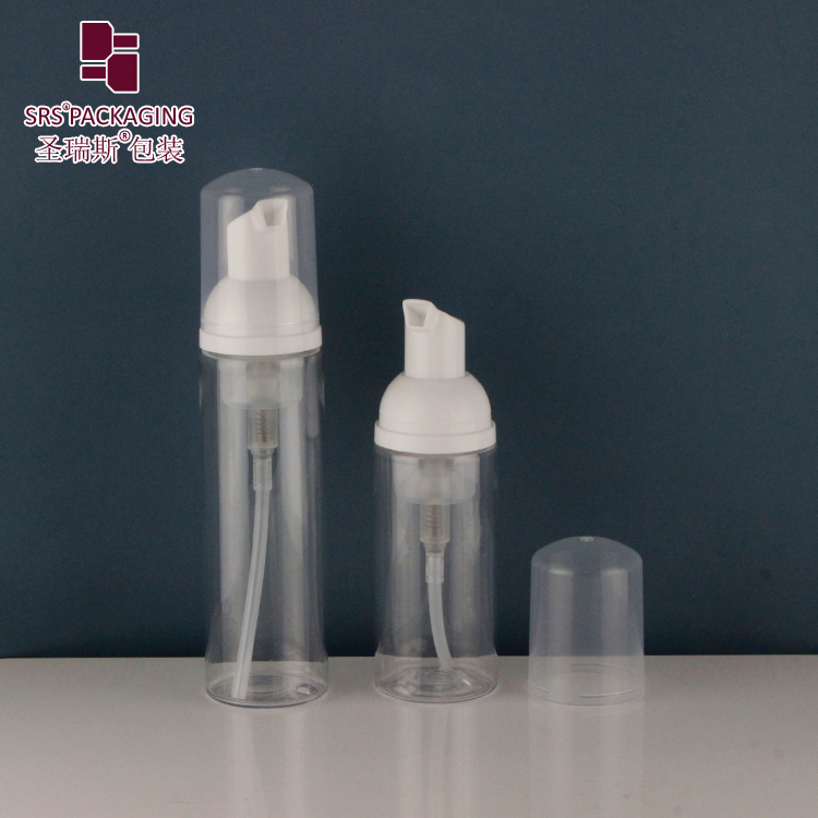 Empty Plastic Foaming Pump Bottles 55ml 75ml Custom Transparent PET Facial Cleanser Foam Soap Bottle