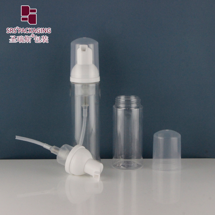 Empty Plastic Foaming Pump Bottles 55ml 75ml Custom Transparent PET Facial Cleanser Foam Soap Bottle