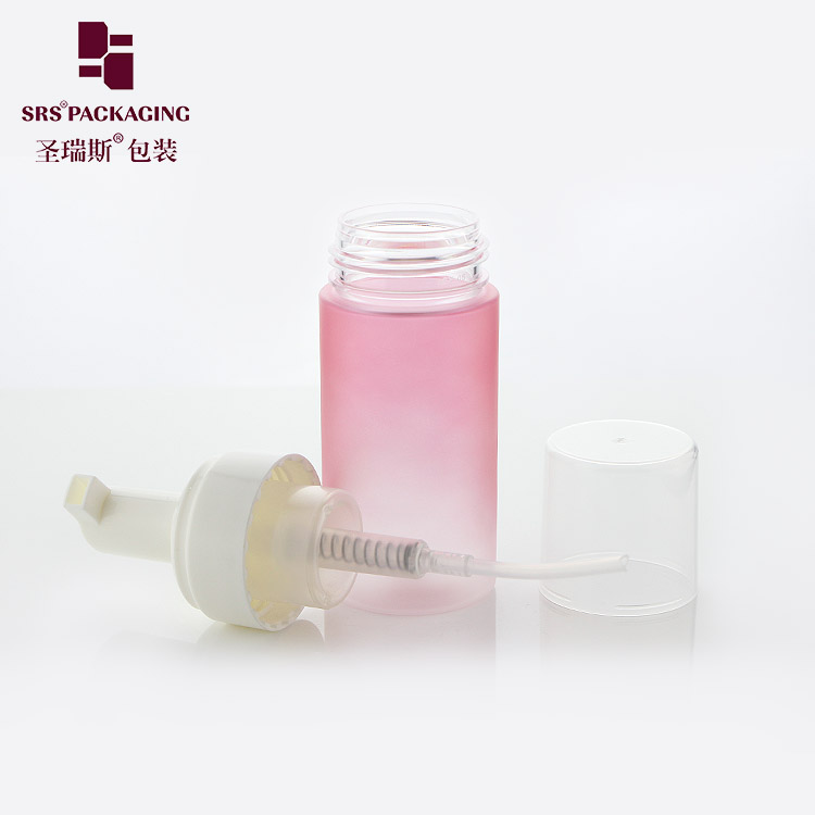 New empty cosmetic facial cleanser 100ml gradient pink PET plastic foam pump bottle