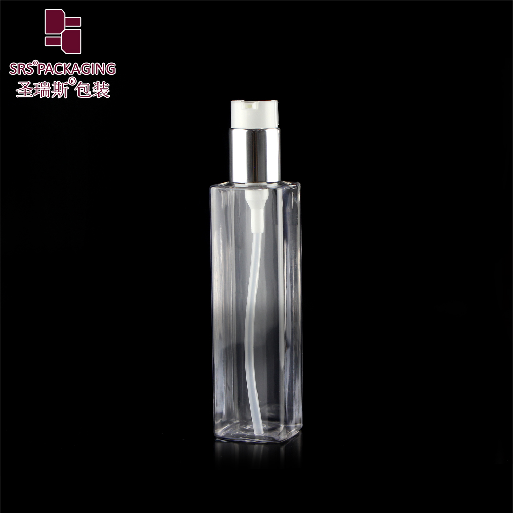 180ml Flat PET Bottle Clear Plastic Toner Bottle Recycle Moisturizer Packaging Square Bottle For Cleansing