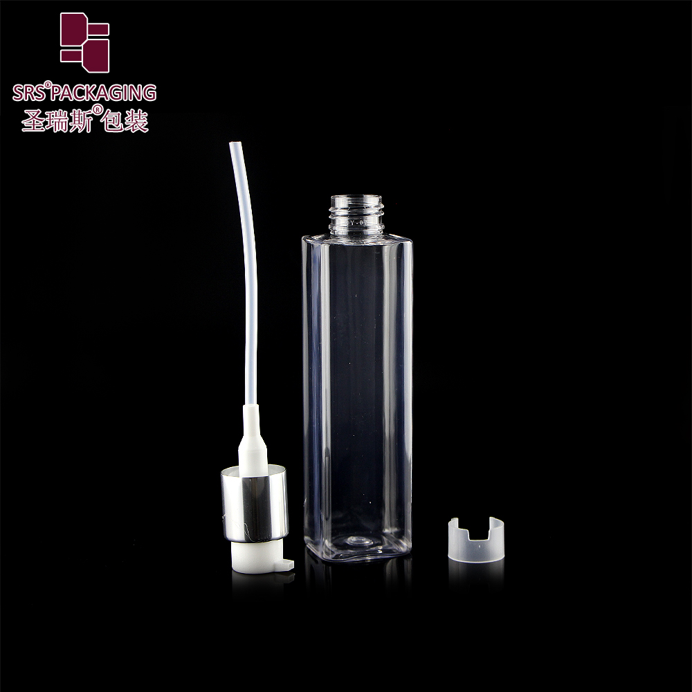 180ml Flat PET Bottle Clear Plastic Toner Bottle Recycle Moisturizer Packaging Square Bottle For Cleansing