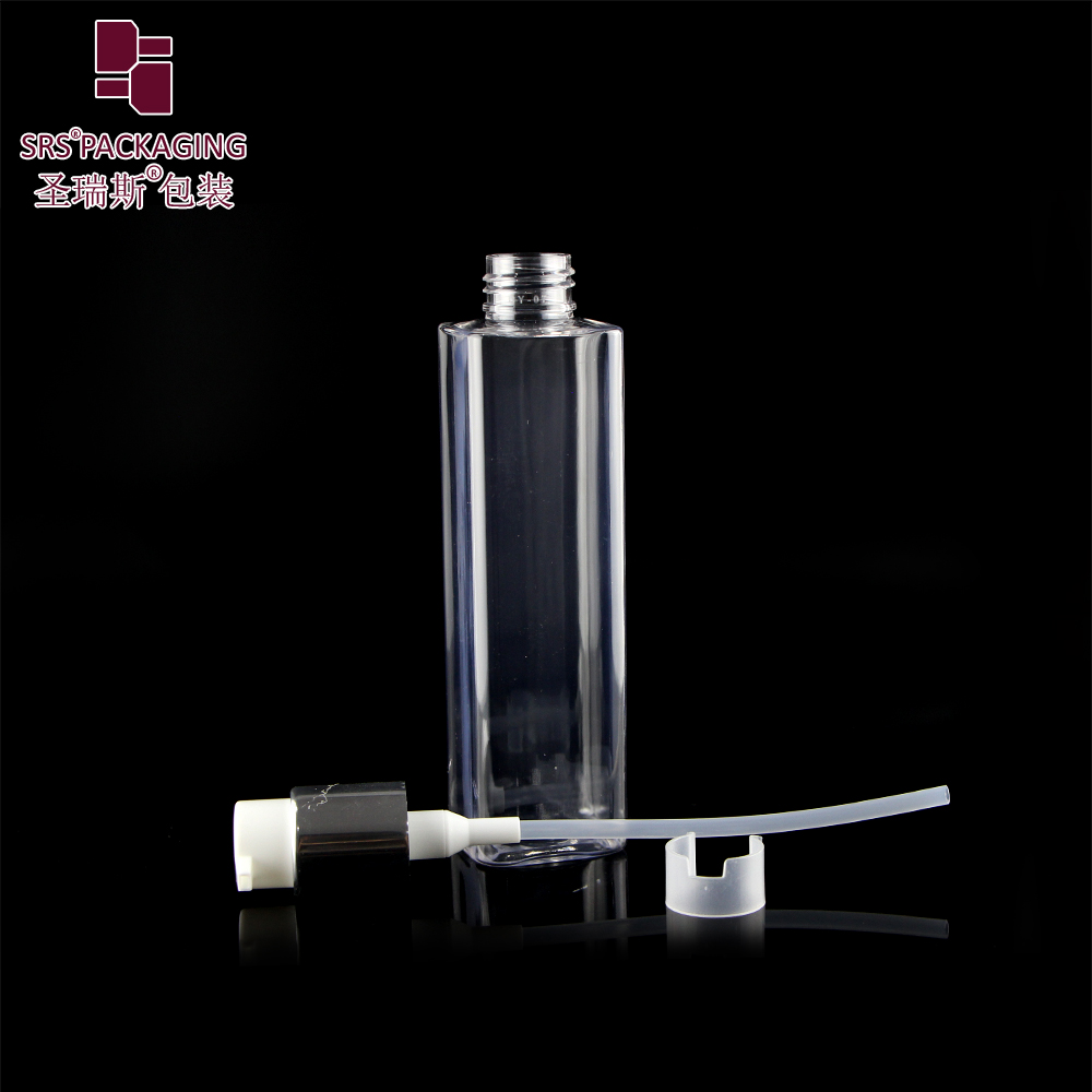 180ml Flat PET Bottle Clear Plastic Toner Bottle Recycle Moisturizer Packaging Square Bottle For Cleansing