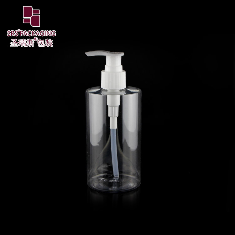 SRS Flat Shoulder Round Shape Plastic Empty Lotion Pump Bottle Pet 300ml