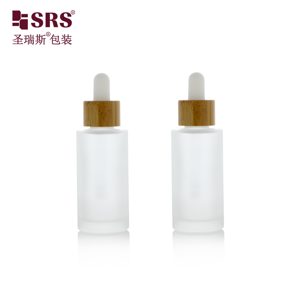 Frosted Glass Bottle 30ml With Dropper Pipette 1oz Bamboo Dropper Bottle For Belly Oil Argan Oil Container