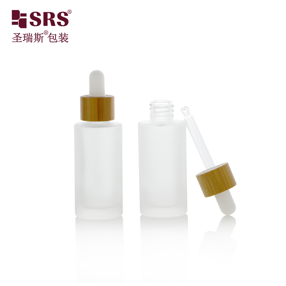 Frosted Glass Bottle 30ml With Dropper Pipette 1oz Bamboo Dropper Bottle For Belly Oil Argan Oil Container