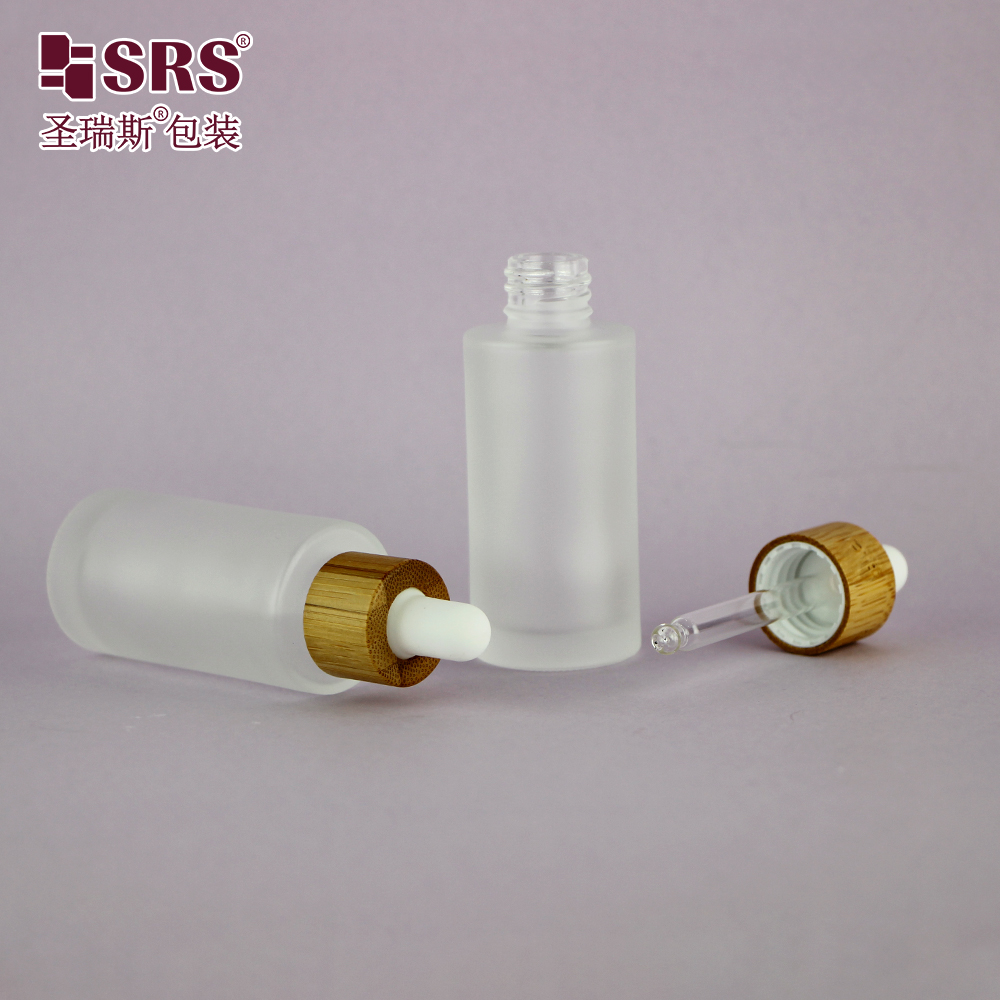 Frosted Glass Bottle 30ml With Dropper Pipette 1oz Bamboo Dropper Bottle For Belly Oil Argan Oil Container