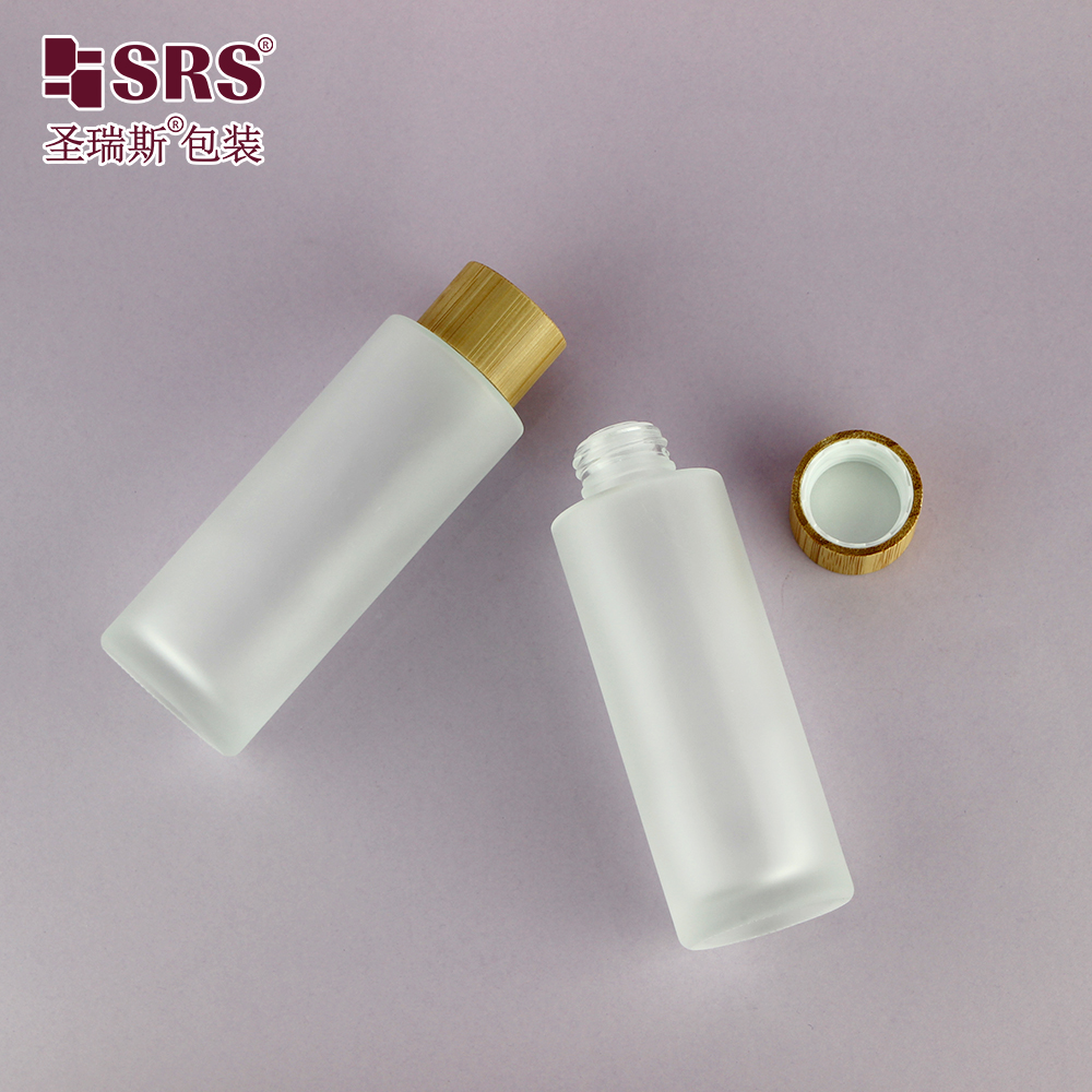 100ml Frosted Glass Bottles with Bamboo Screw Cap Lotion Bottle Essence Packaging Toner Glass Bottle