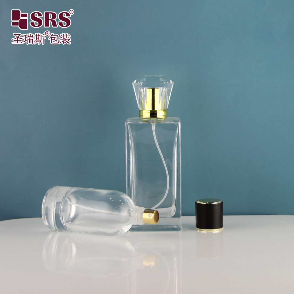 Luxury transparent clear glass fine mist atomizer 100ml spray bottle with diamond lid