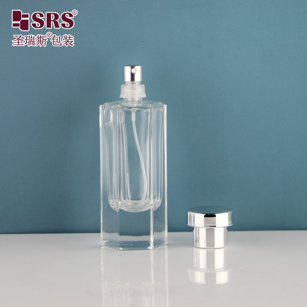 Clear Glass Perfume Bottle with Sprayer Atomizer Perfume Container Luxury Packaging 50ml 45ml