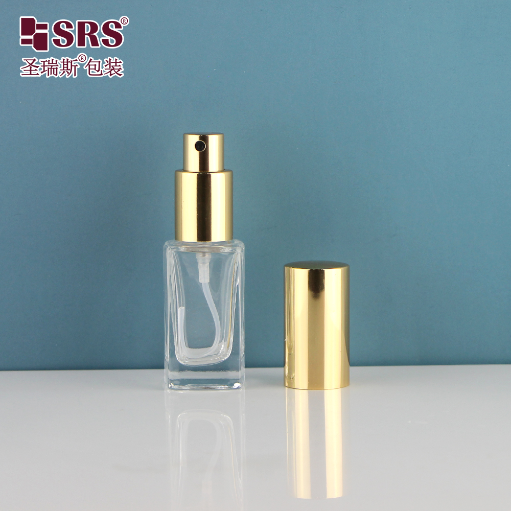 Square Elegant Dispenser Fine Mist Luxury Hand Sanitizer Container 15ml 30 ml Glass Spray Bottle