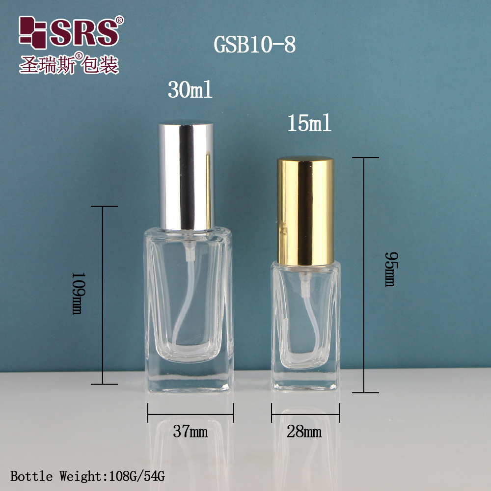 Square Elegant Dispenser Fine Mist Luxury Hand Sanitizer Container 15ml 30 ml Glass Spray Bottle