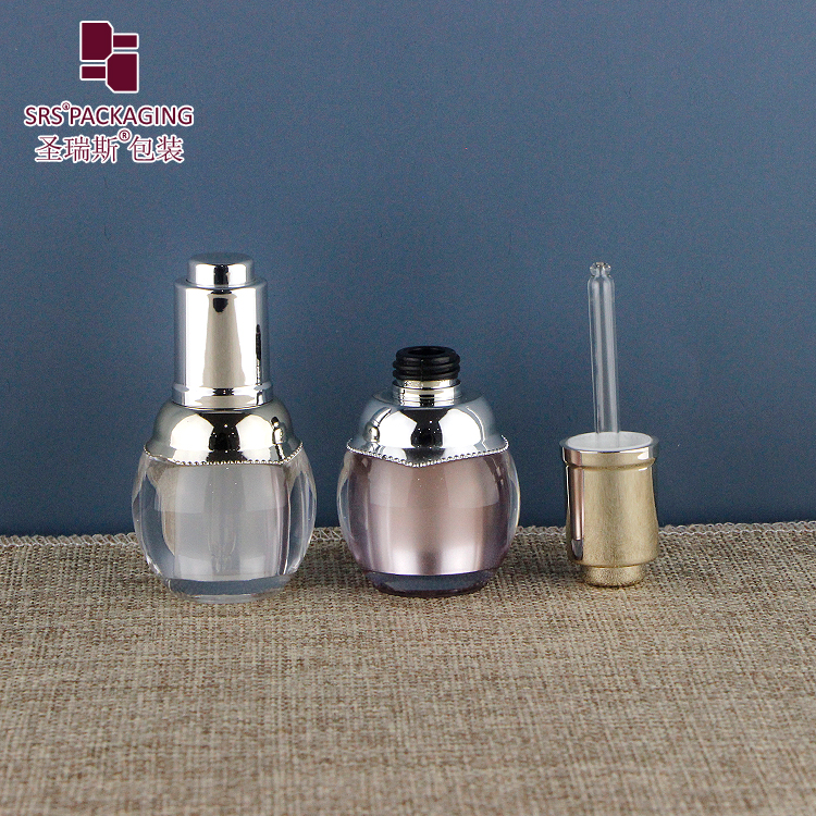 Custom Cosmetic Skincare Packaging Luxury Acrylic Plastic Essence Serum Dropper Bottle 8ml