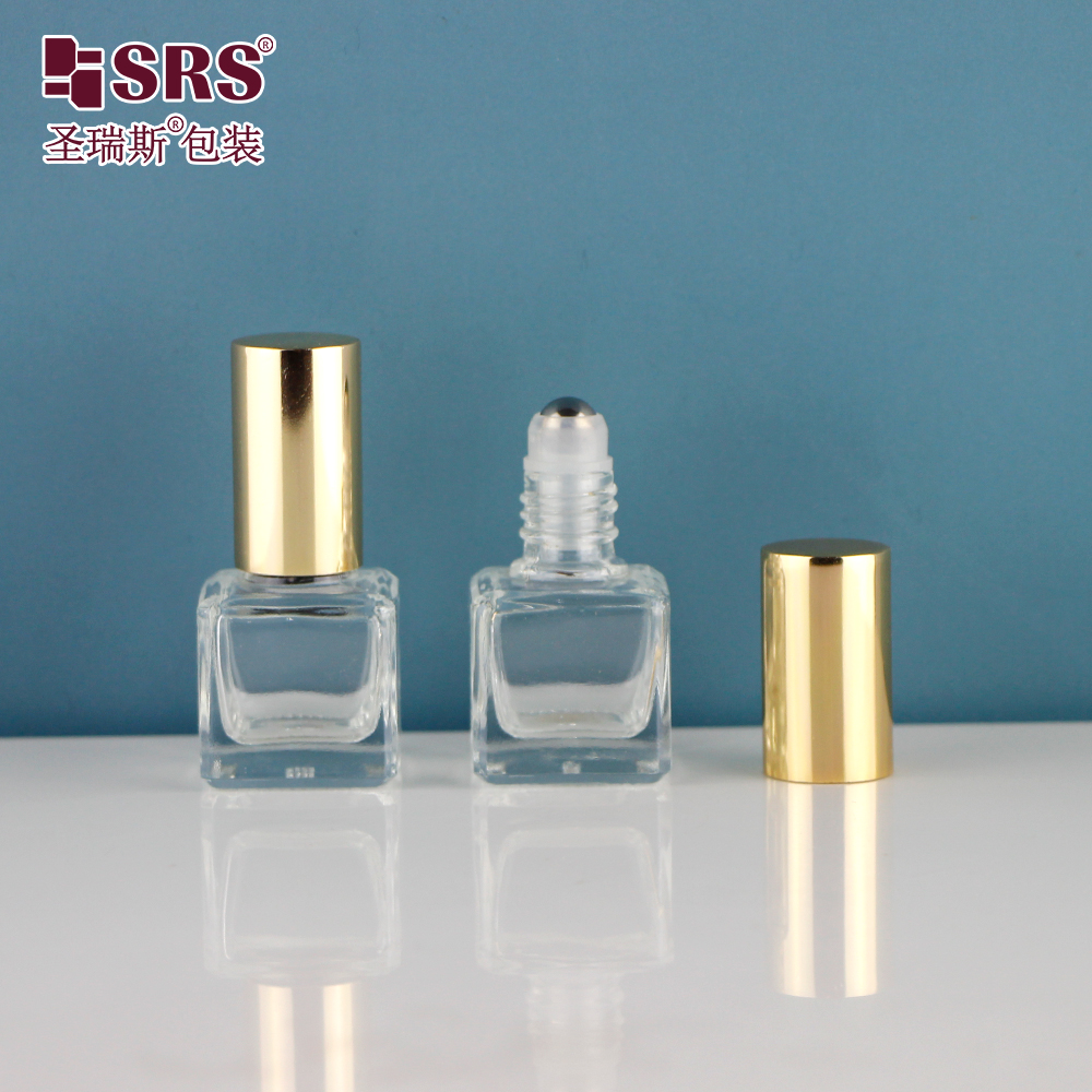 Custom Flat Shoulder Square Glass Roll On Cosmetic Bottle 6ml for Essential Oil Perfume