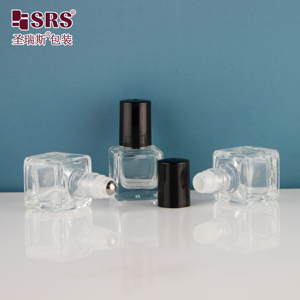 Custom Flat Shoulder Square Glass Roll On Cosmetic Bottle 6ml for Essential Oil Perfume