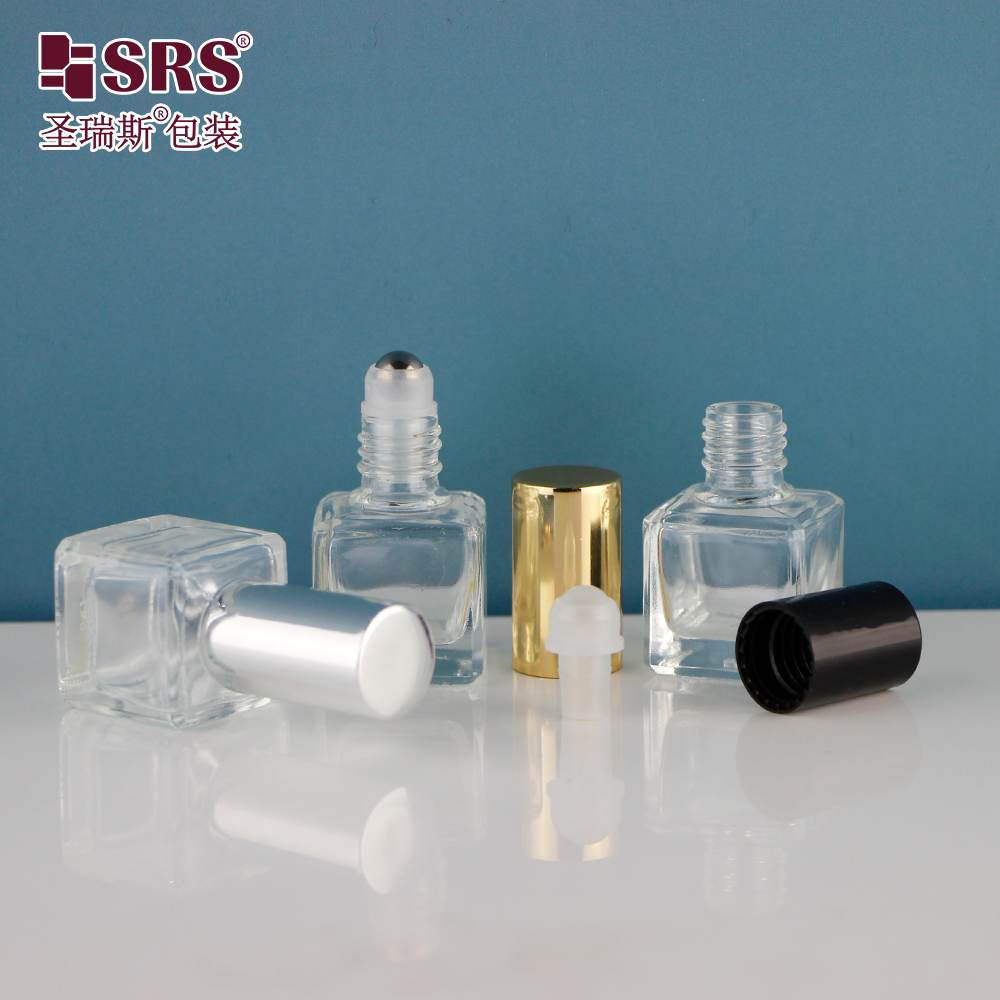 Custom Flat Shoulder Square Glass Roll On Cosmetic Bottle 6ml for Essential Oil Perfume