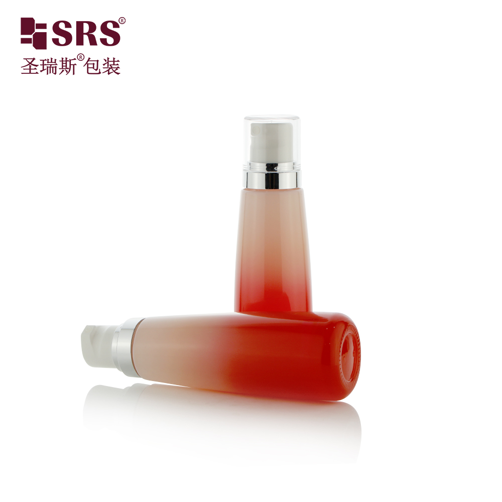 Custom Red Gradient Color Empty Glass Lotion Bottle 50ml 100ml 120ml for Cosmetics