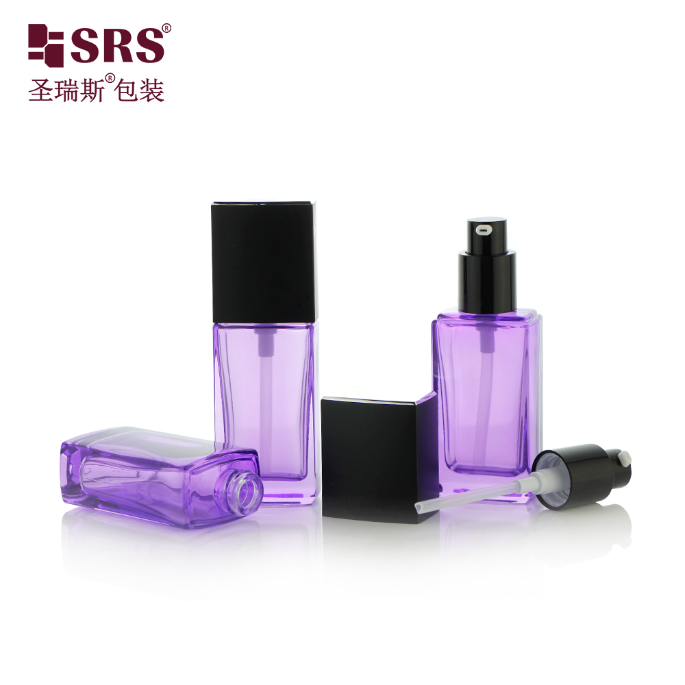 Square shape cosmetic container 35ml empty lotion pump glass bottle