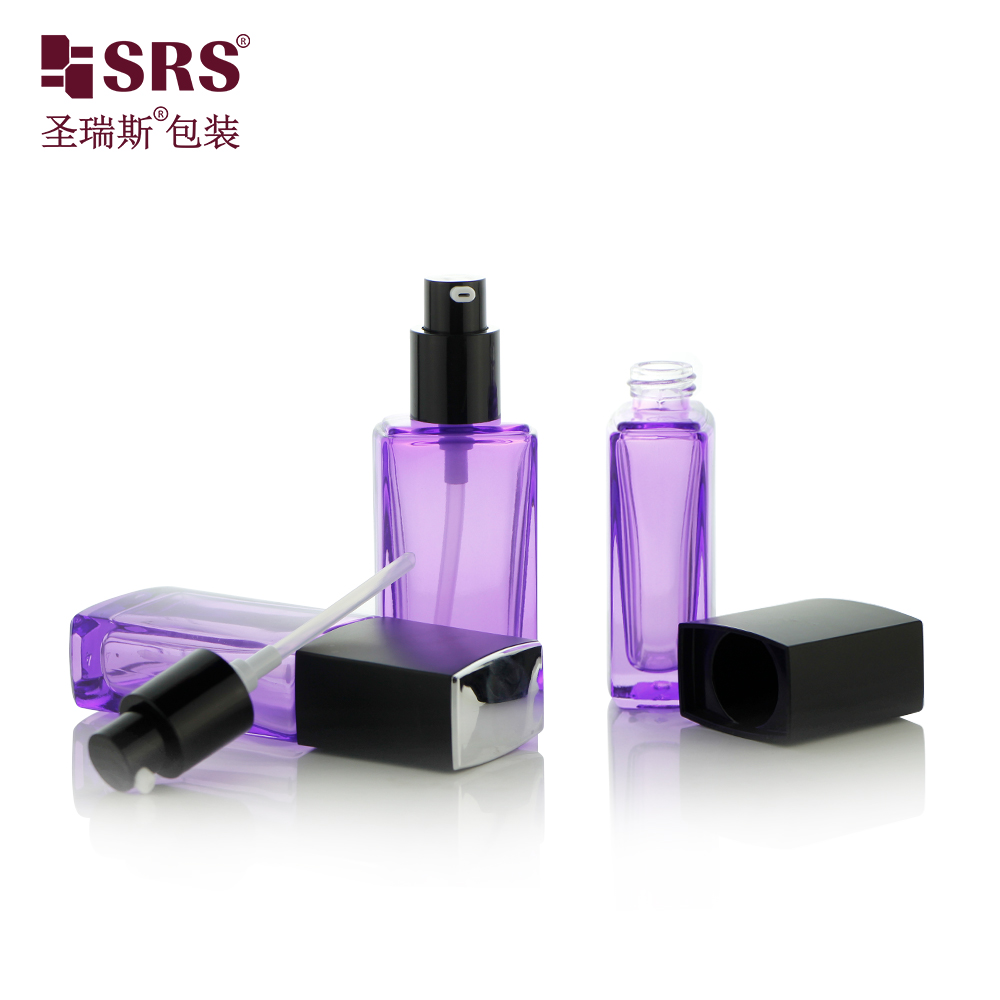 Square shape cosmetic container 35ml empty lotion pump glass bottle