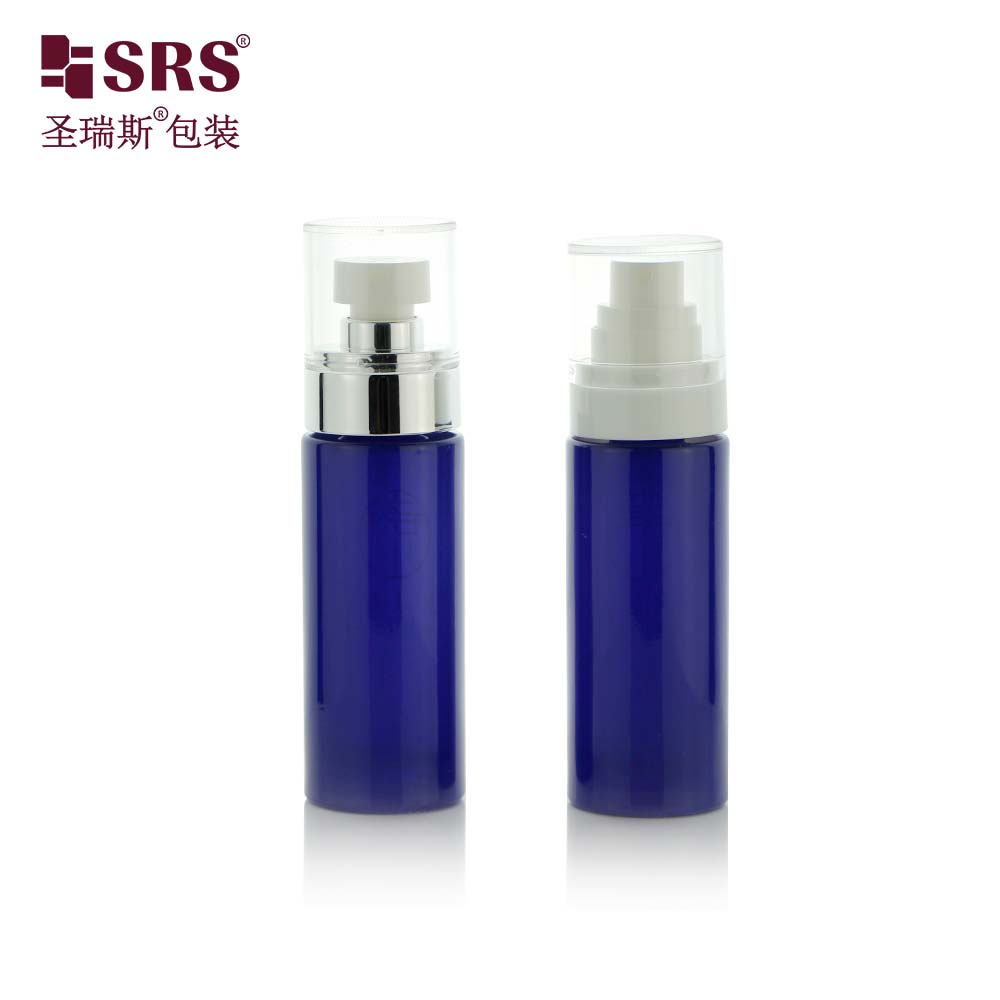 Metalized blue color 60ml glass lotion bottle with pump spray packaging