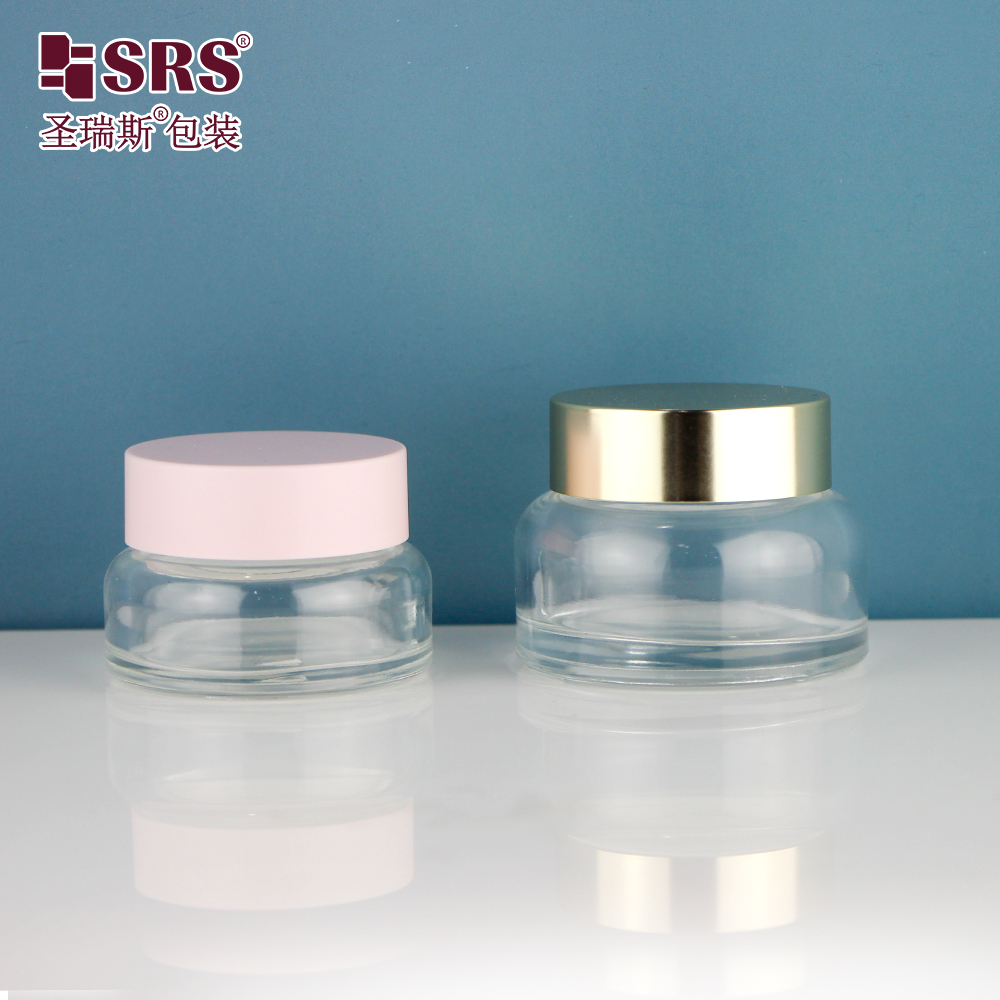 Pink Gold Lid Good Quality 25g 45g Transparent Frost Skincare Glass Cream Jar