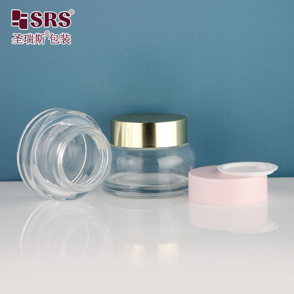 Pink Gold Lid Good Quality 25g 45g Transparent Frost Skincare Glass Cream Jar