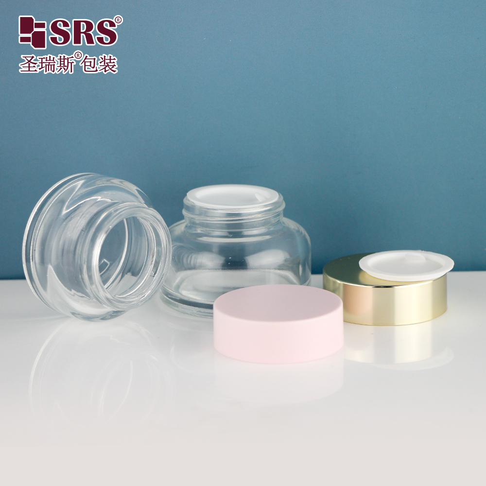 Pink Gold Lid Good Quality 25g 45g Transparent Frost Skincare Glass Cream Jar