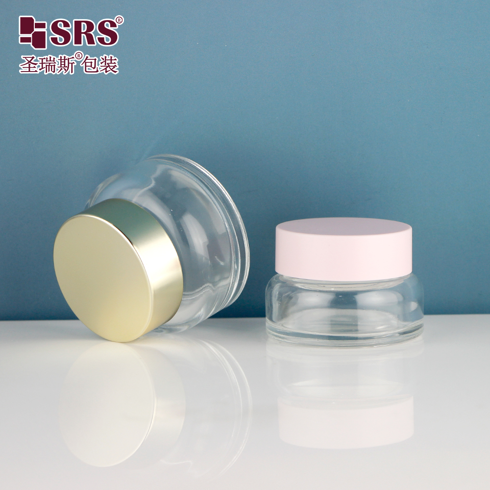 Pink Gold Lid Good Quality 25g 45g Transparent Frost Skincare Glass Cream Jar