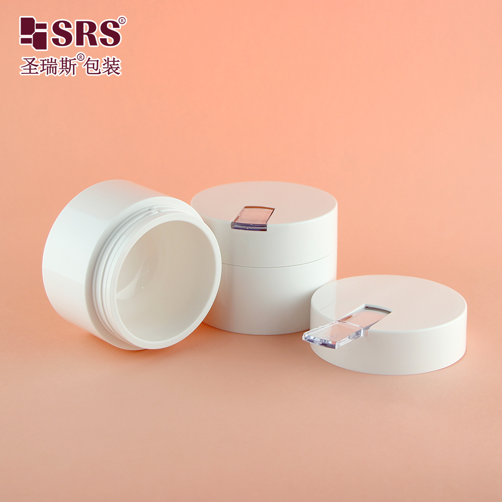 Replaceable PCR plastic jar 100ml cream jar unique design cosmetic container with beauty spoon