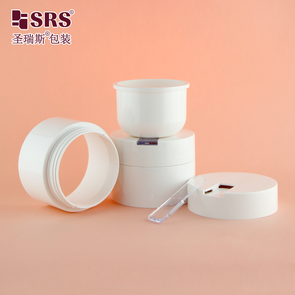 Replaceable PCR plastic jar 100ml cream jar unique design cosmetic container with beauty spoon