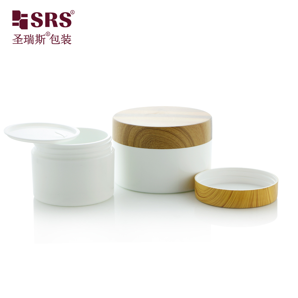 50g 100g 150g 200g Glossy PP jars With Water-Transfer printing Bamboo Plastic cap empty containers for body scrub jar