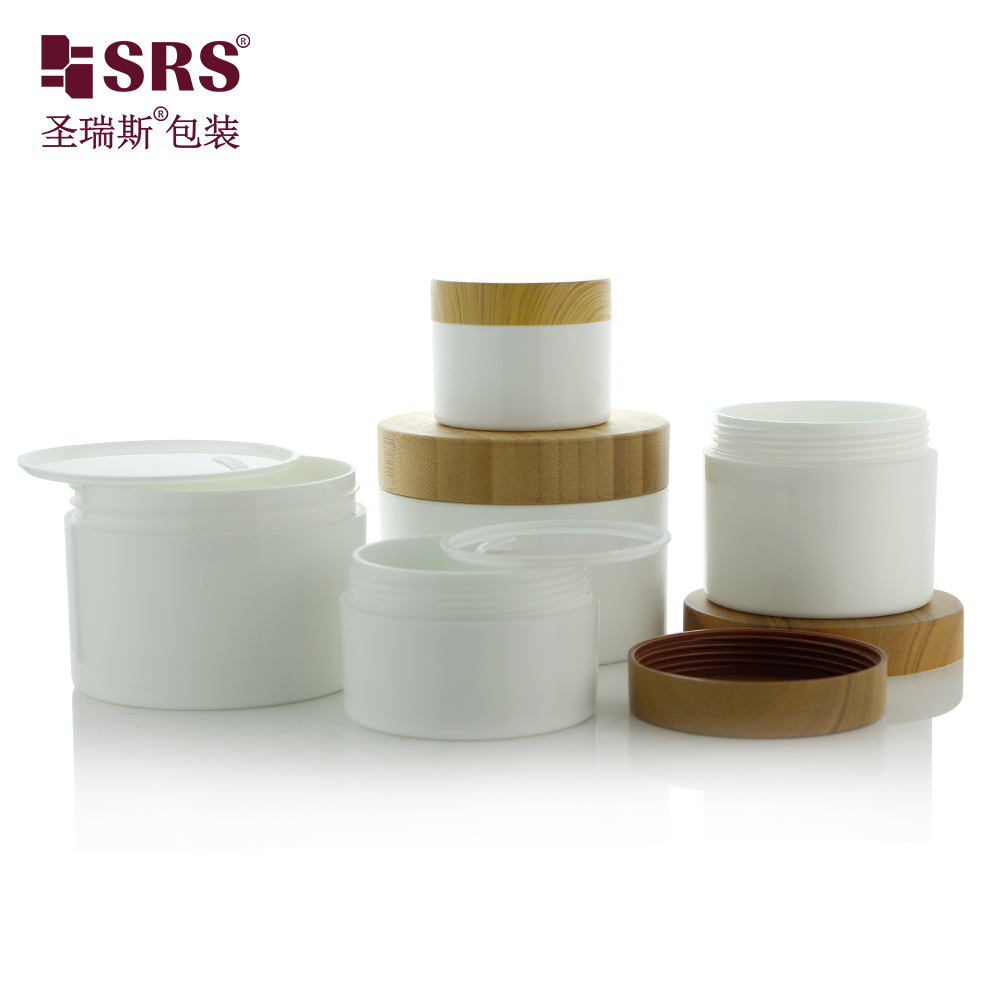 50g 100g 150g 200g Glossy PP jars With Water-Transfer printing Bamboo Plastic cap empty containers for body scrub jar