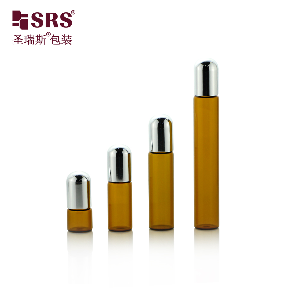 New product round top aluminium cap amber roll on bottle essential oil container with roller ball applicator