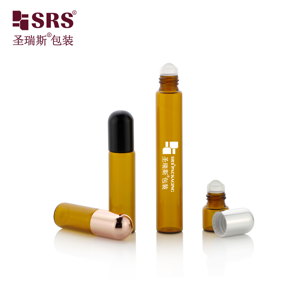 New product round top aluminium cap amber roll on bottle essential oil container with roller ball applicator