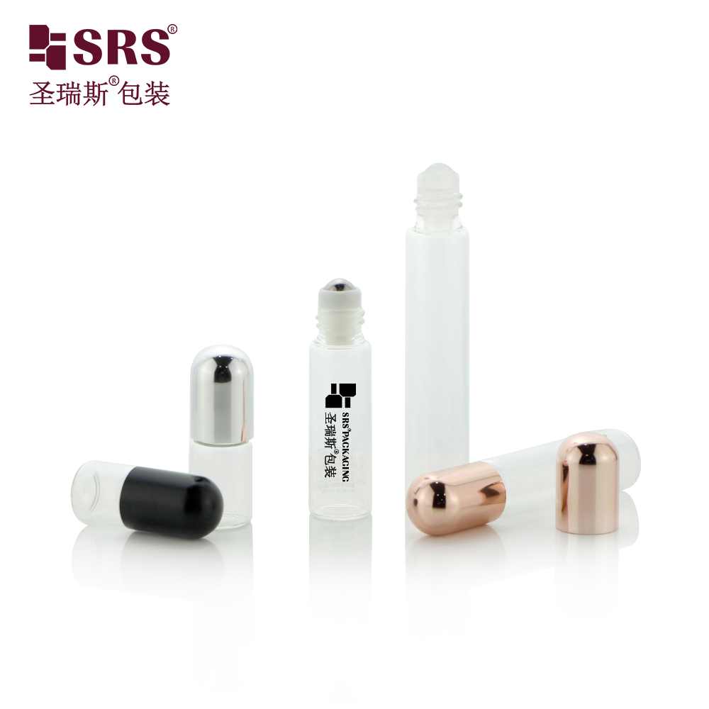 New product round top aluminium cap amber roll on bottle essential oil container with roller ball applicator