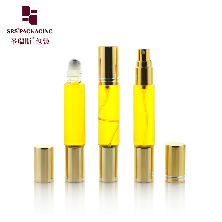 New Design Dual End Clear Glass Perfume Bottle With Roll-On And Fine Mist Spray Pump 10ml