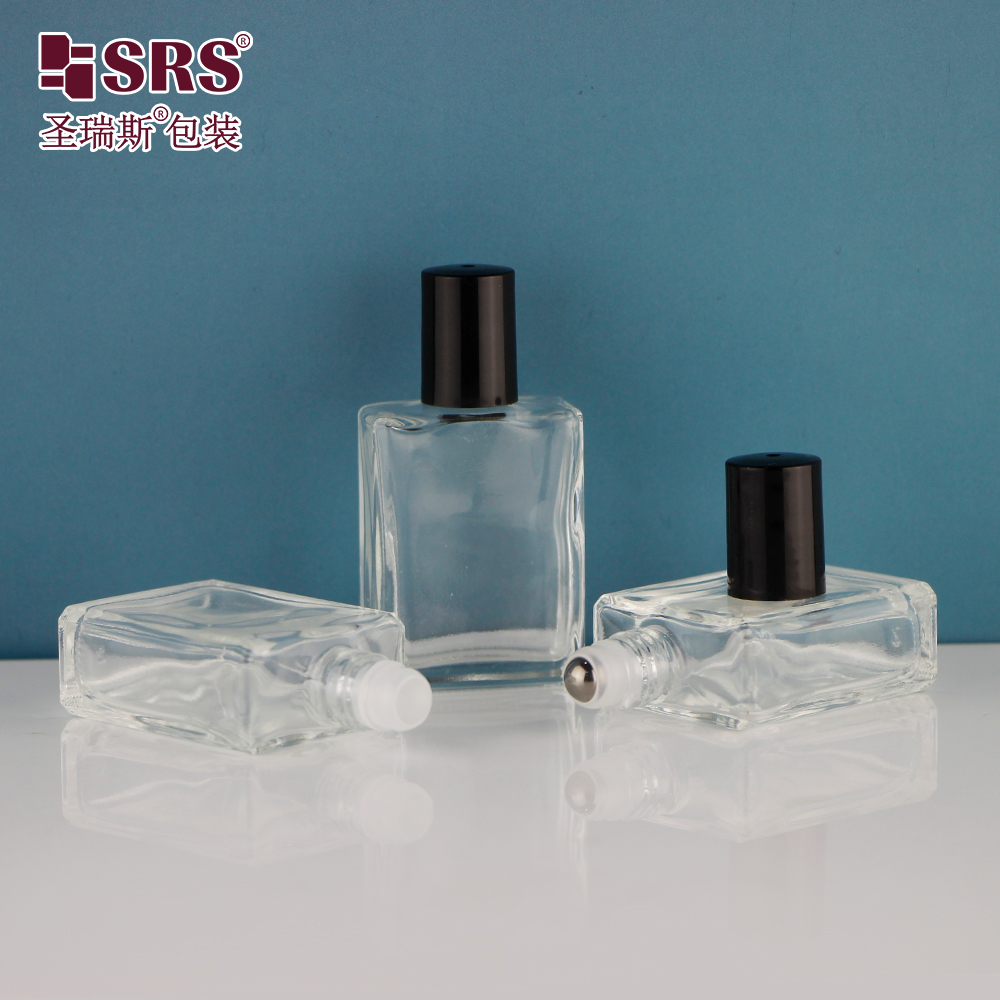 Custom 15ml Flat Shoulder Square Shaped Glass Roll On Perfume Oil Bottle 1/2 oz