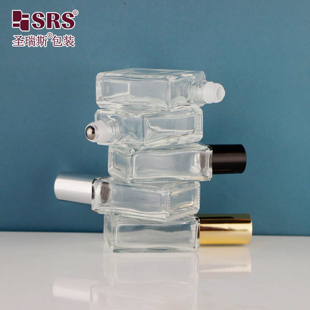 Custom 15ml Flat Shoulder Square Shaped Glass Roll On Perfume Oil Bottle 1/2 oz