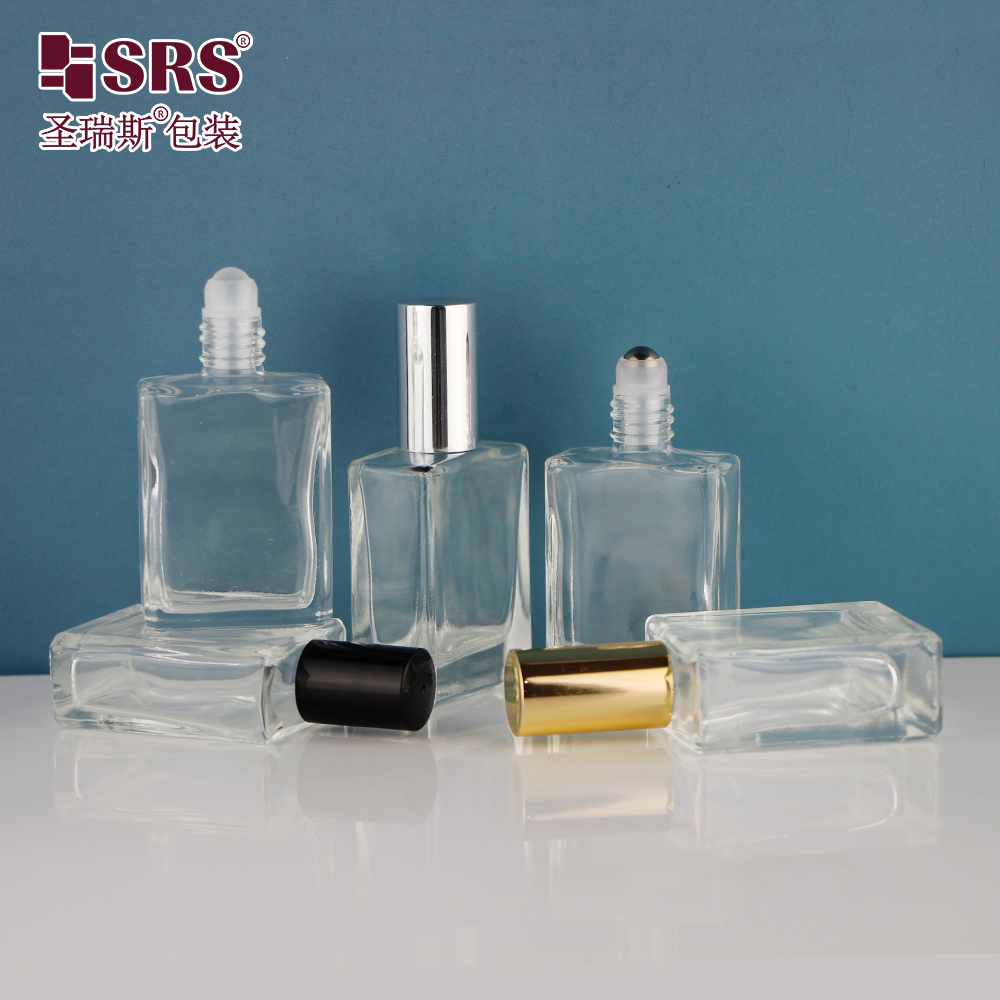 Custom 15ml Flat Shoulder Square Shaped Glass Roll On Perfume Oil Bottle 1/2 oz